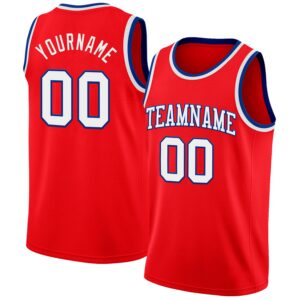 Custom Fire Red White-Royal Authentic Basketball Jersey