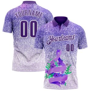 Custom Purple White 3D Pattern Design Perwinkle Ribbon Gastric Cancer Awareness Sprinkle Performance Polo Shirt