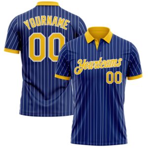 Custom Royal White Pinstripe-Yellow Performance Polo Shirt