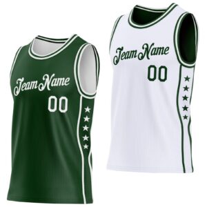 Custom Reversible Green White Double Side Star Sublimation Basketball Suit Jersey