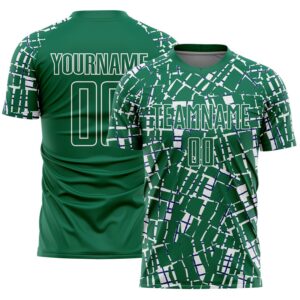 Custom Kelly Green White Abstract Line Sports Sublimation Soccer Uniform Jersey